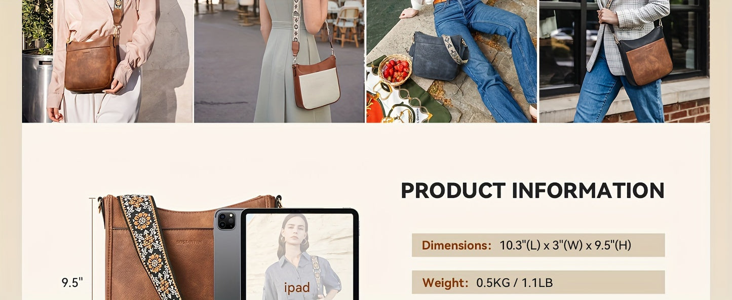 Crossbody Bags For Women, Trendy Vegan Leather Hobo Purses, Shoulder Handbags With Wide Shoulder Strap
