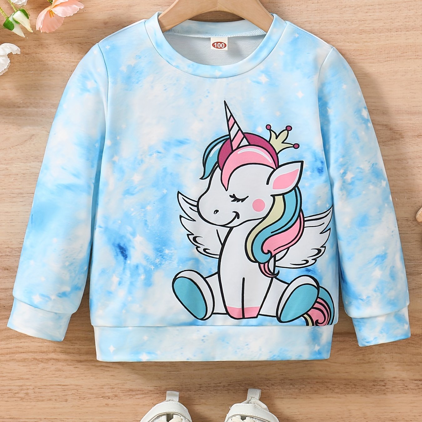 Girls Cute Unicorn & Tie Dye Crew Neck Sweatshirt Regular Fit Long Sleeve Shirt Tops Kids Spring/ Fall Clothes