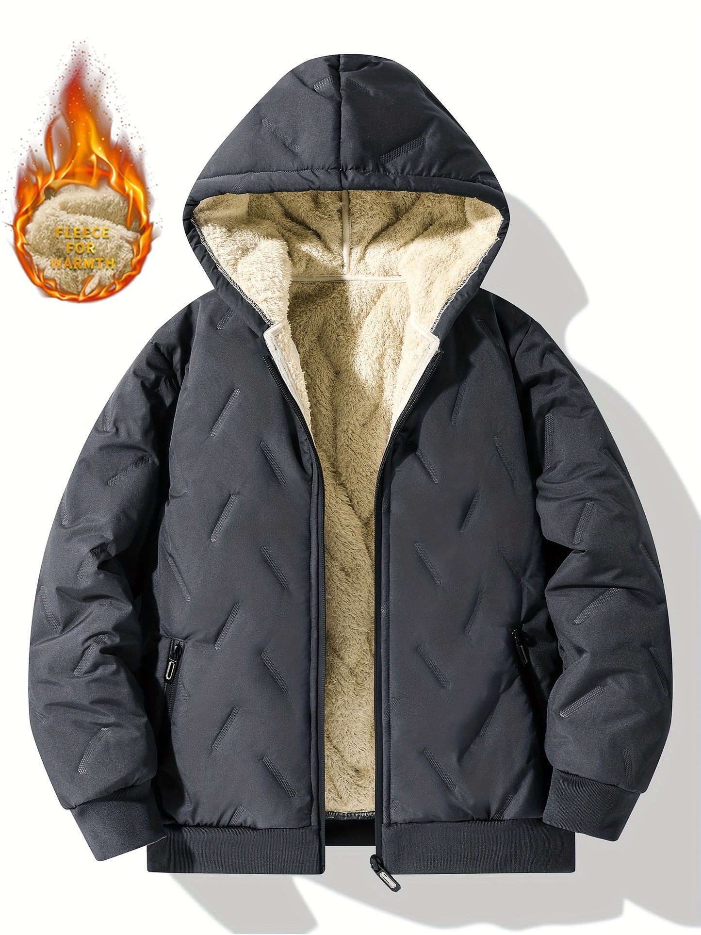 Boy's Thermal Lined Puffer Hooded Coat Plus Velvet Warm Zipper Comfy Loose Fall Winter Jacket