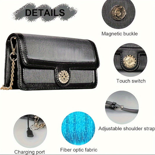 LED Bags Light Up Purse Black CrossBody Purse Evening Clutch Luminous Crossbody Bag Glow Handbags Shoulder Bag That Transforms Into 7 Colors Party Purse