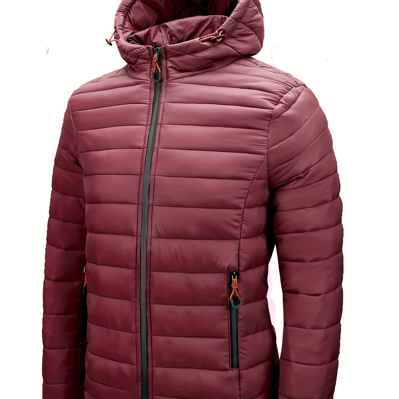 Men's Lightweight Nylon Winter Jacket - Casual Green Hooded Coat with Colorful Zipper Pockets, Warm Quilted Design, Long Sleeves, Non-Stretch Fabric for Casual Attire, Everyday Jacket|Hooded Quilted Coat|Nylon Quilted Jacket