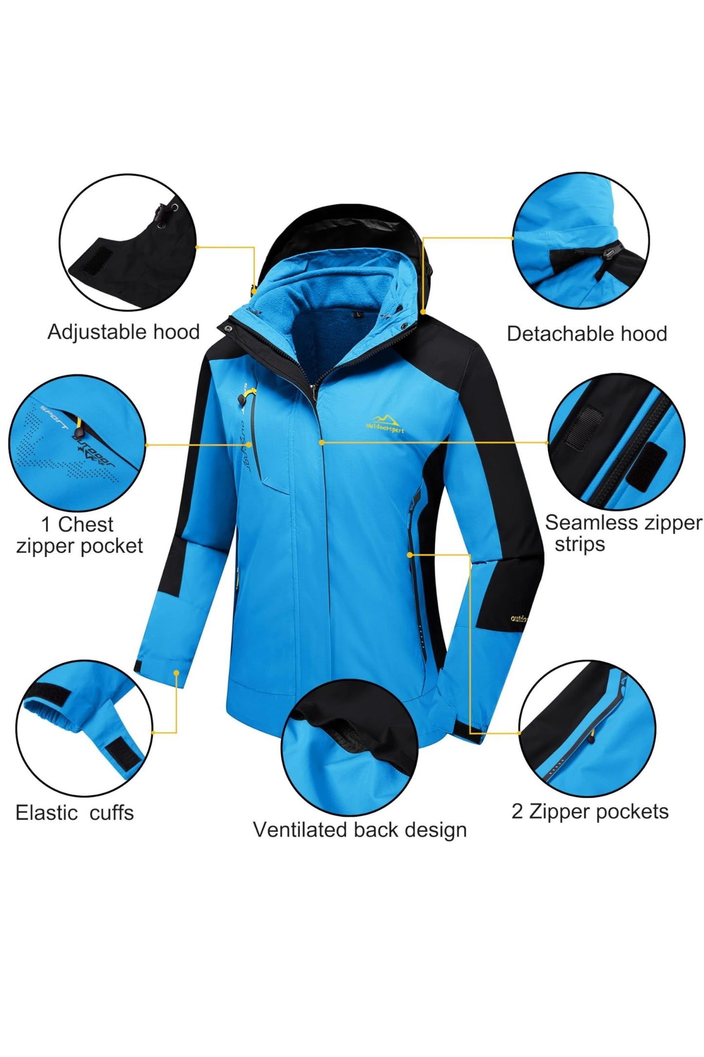 Women's 3-in-1 Winter Coats Snow Ski Jacket Water Resistant Fleece Lined Winter Jacket Parka Windproof Hiking Hooded Coat Multi-pocket Winter Camping Parka Wear Resistant Snowboarding Warm Fleece Jacket