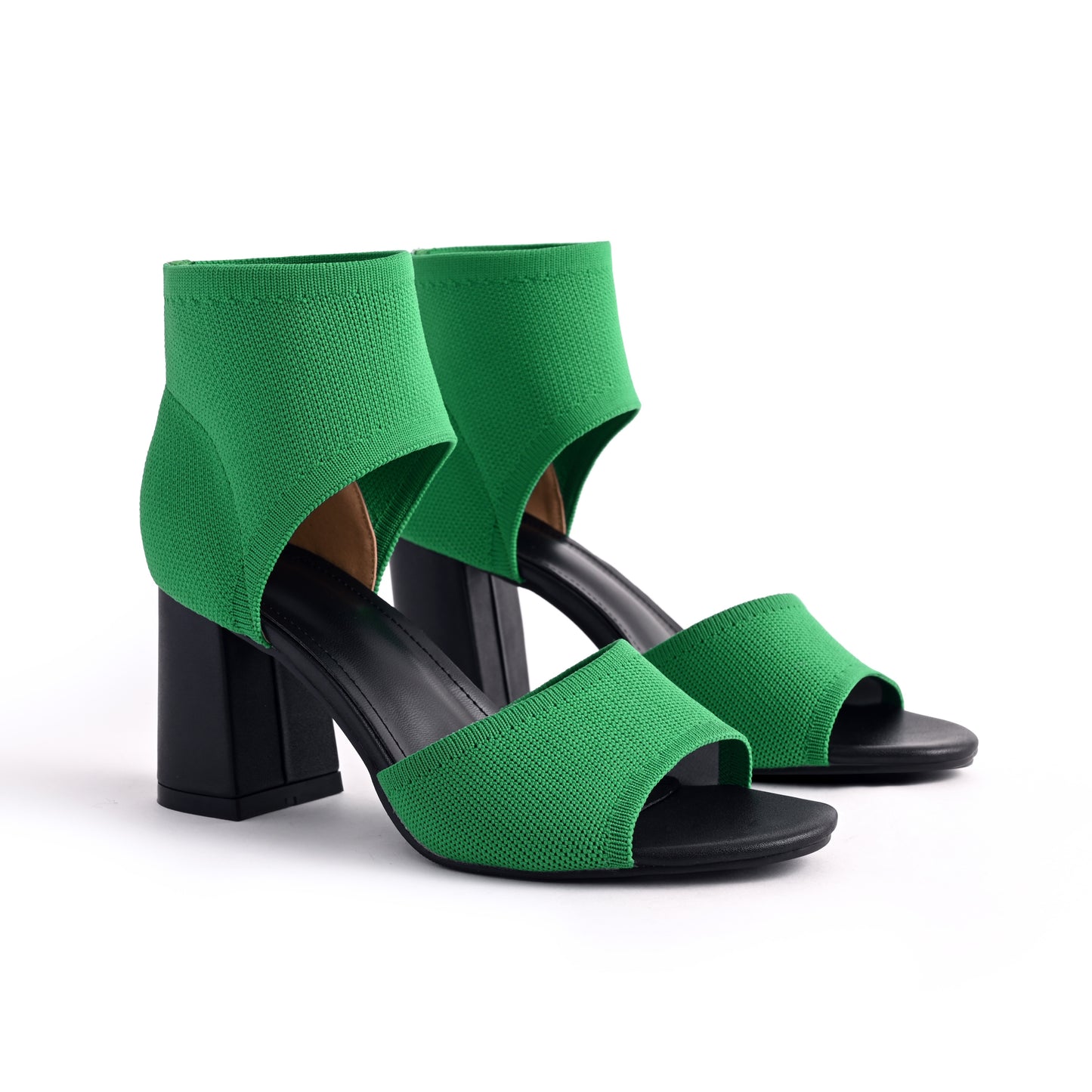Women's Summer High Heels Sandals, Comfortable Black Knitted Round Toe Fish Mouth Exposed Toe Sandals, Casual Women's Shoes