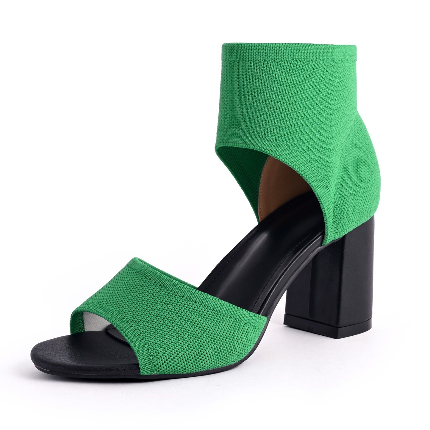 Women's Summer High Heels Sandals, Comfortable Black Knitted Round Toe Fish Mouth Exposed Toe Sandals, Casual Women's Shoes