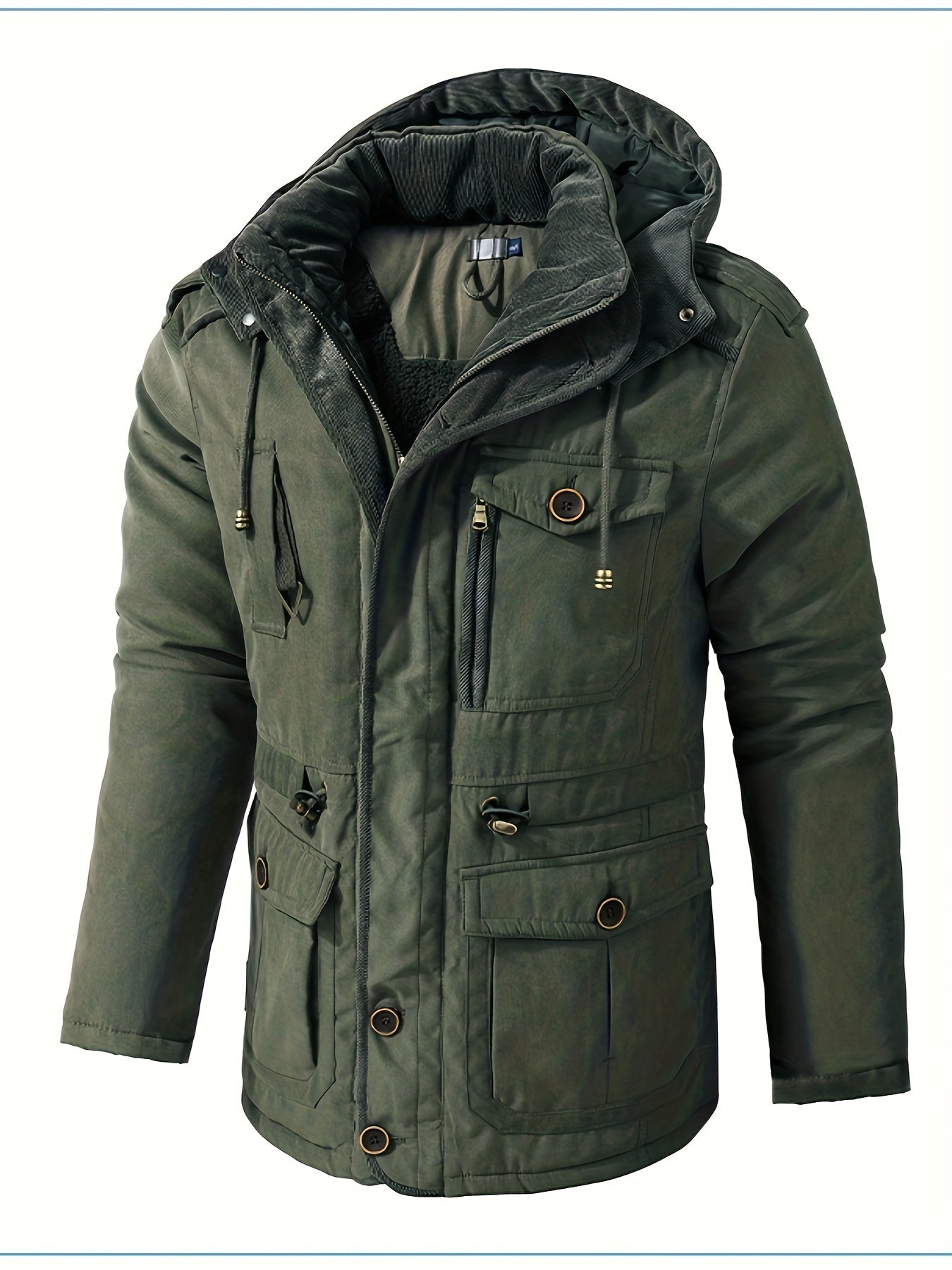 Men's Warm Thick Hooded Winter Jacket, Casual Chic Multi Pocket Cargo Jacket