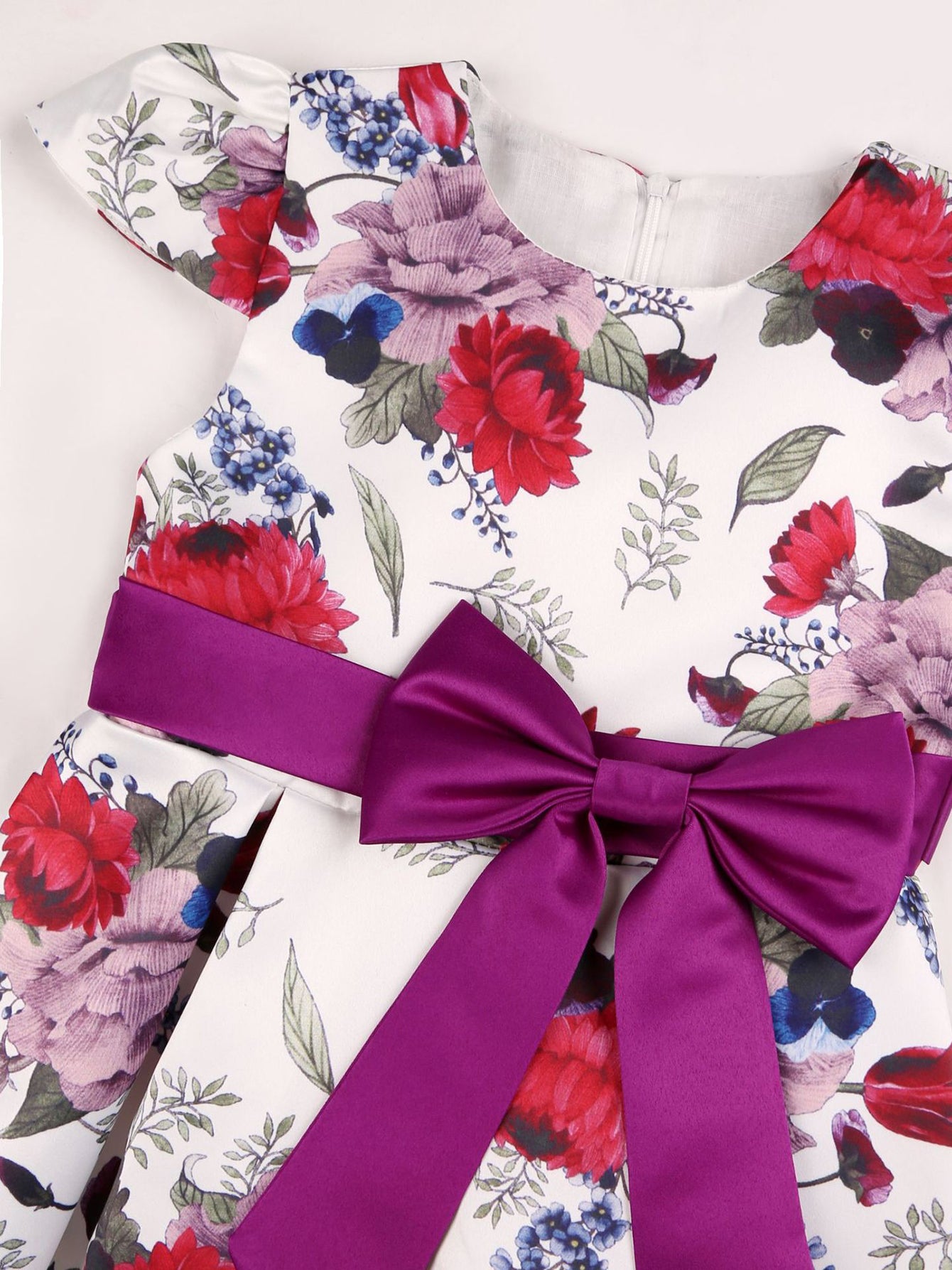 Children Eden Girls' Elegant Rose Floral Print A-Line Party Dress with Ruffled Short Sleeves & Ribbon Bow - Pink & Beige Floral Print, Slim-Fit Waist, Machine Washable, All-Season Wear for Weddings, Easter, Birthdays (Ages 3-