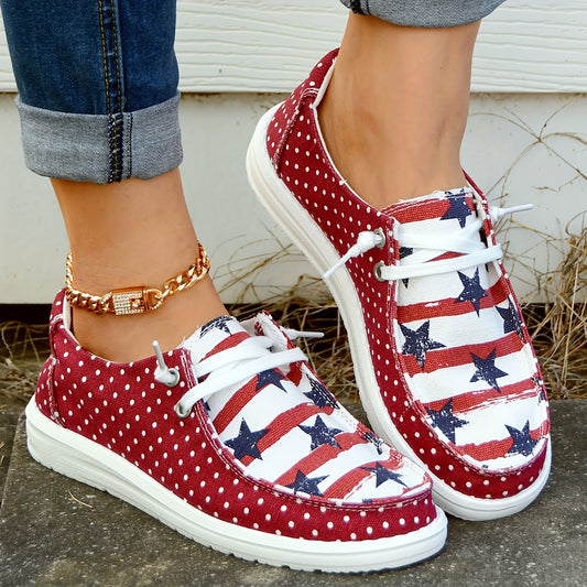 [Comfortable Skateboard Shoes] Summer Independence Day Ladies Soft-Soled Outdoor Skateboard Shoes, Casual Striped Star Low-Top Comfortable Large Women's Shoes