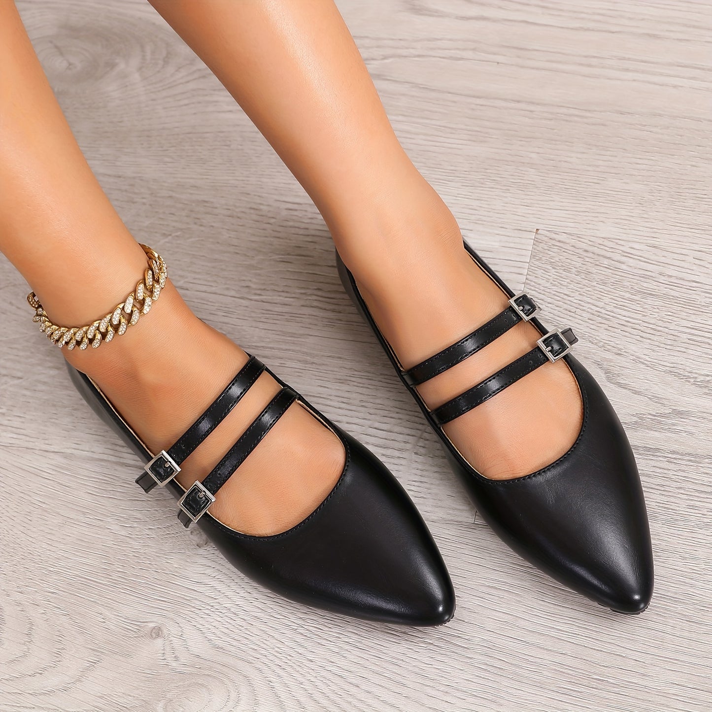 Pointed Red Single Shoes for Women Mary Jane Flat Versatile Retro Soft Cover with One-Word Buckle and Airy Choker Light Mouth Golden French Women's Shoes