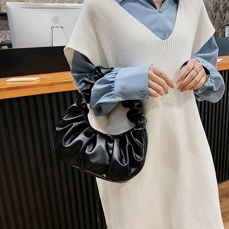 Cloud Ruched Hobo Bag, Trendy Handbags For Women, Solid Color Underarm Purses