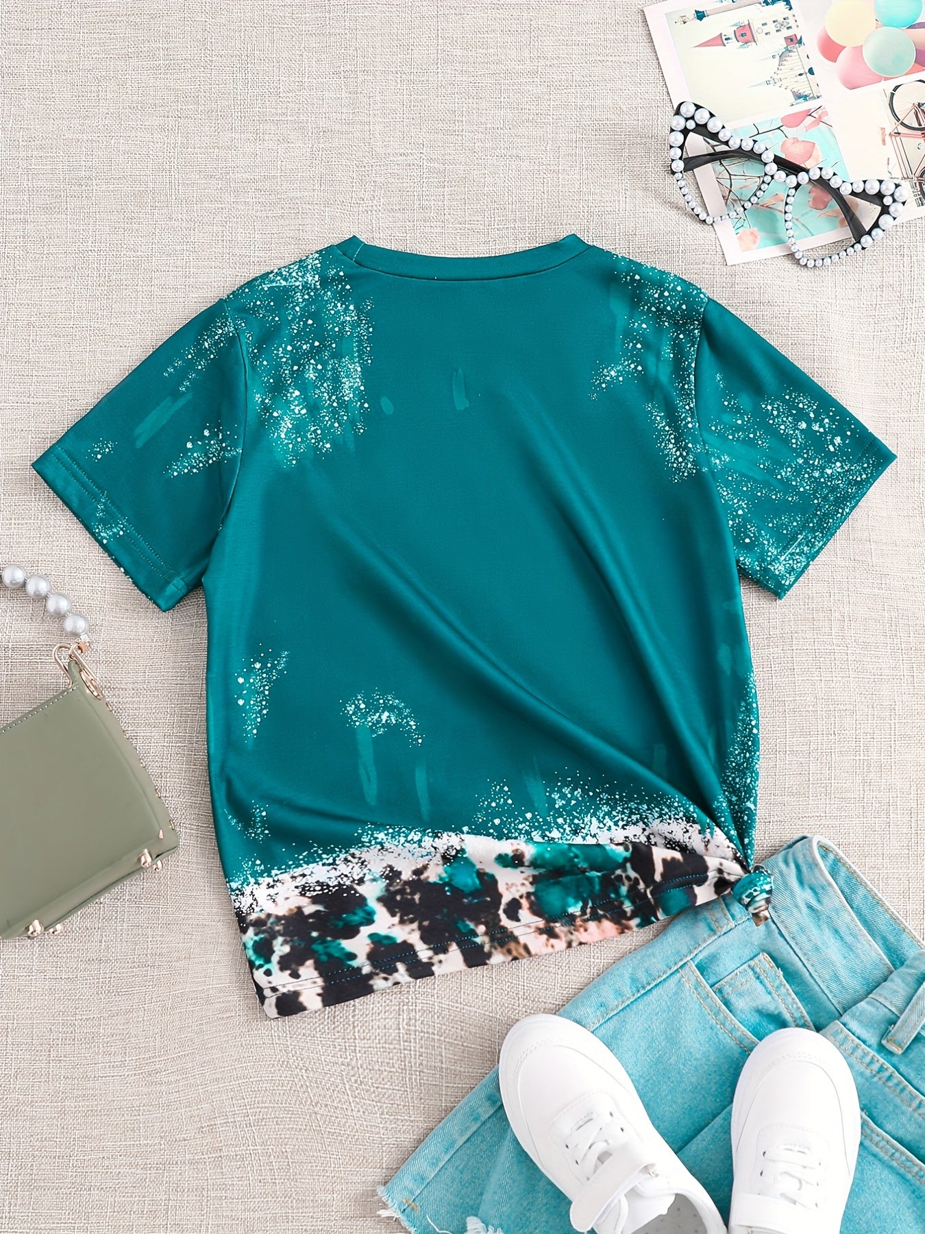 Toddler Babies Unisex Graphic T Shirts With Leopard & Letter Print Crew Neck Casual Summer Tops, Kids Clothing