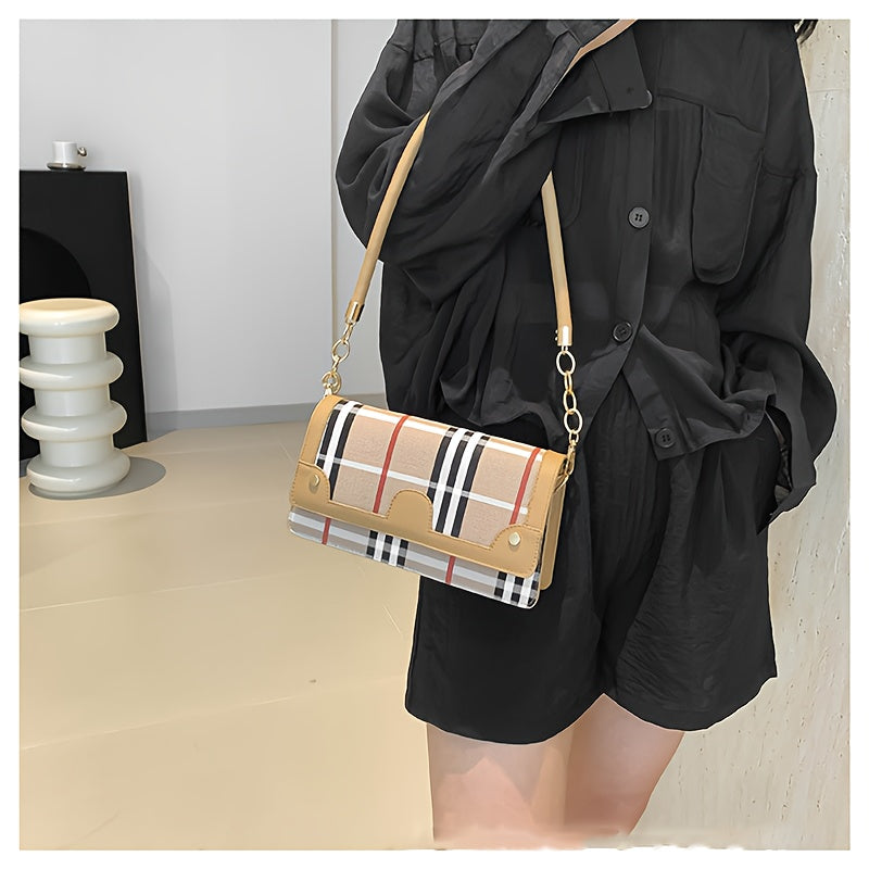 Chic Striped Crossbody Bag For Women - Waterproof Pu Leather With Detachable Strap, Magnetic Closure Crossbody Bags For Women Leather Handbags For Women