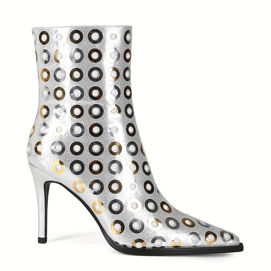 2025 Fashion Women's Shoes Pointed Toe Thin High Heel Short Boots Sequin Classic Silvery Fabric Colorful Sequins