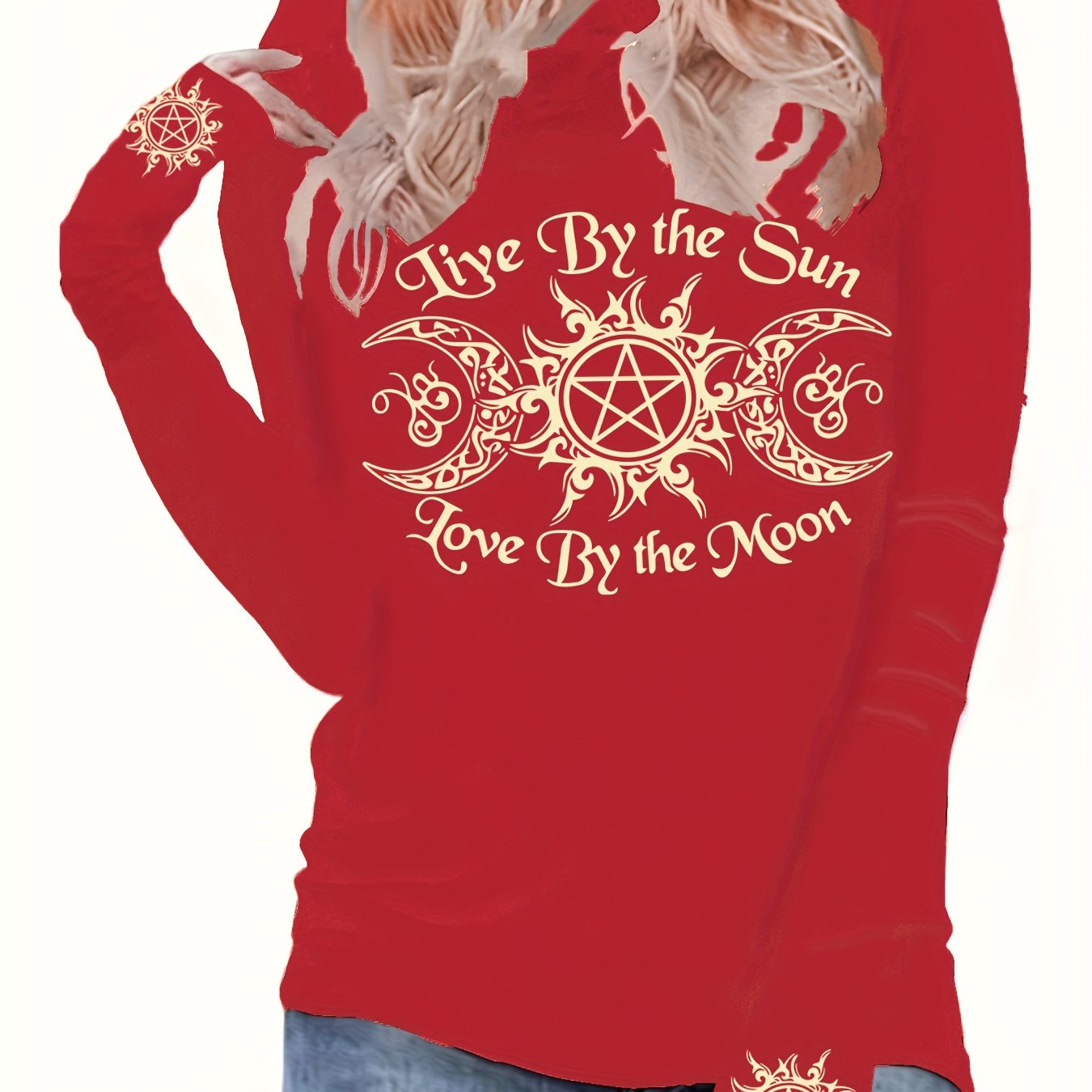 Gothic Print Hooded Long Sleeve T-Shirt for Women, Spring/Fall Casual Tops