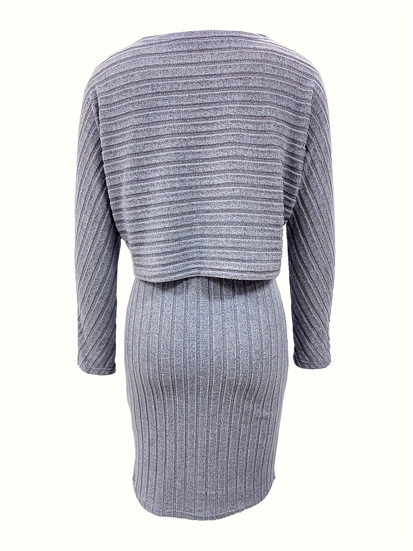 Y2K Solid Two-piece Dress Set, Long Sleeve Crew Neck Sweater & Sleeveless Ribbed Tank Dress Outfits, Women's Clothing