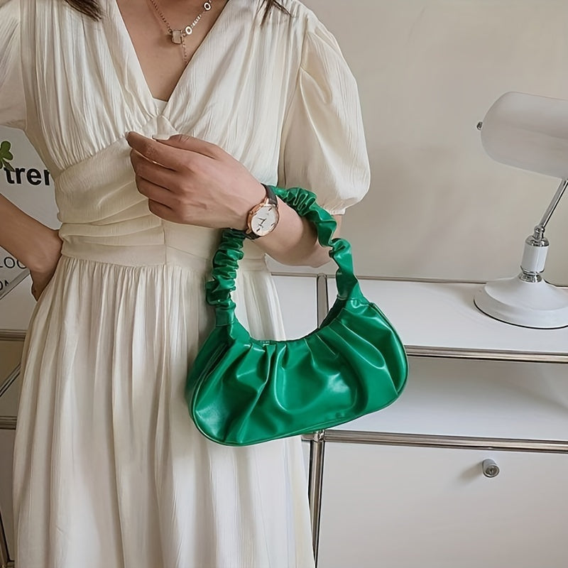 Cloud Ruched Hobo Bag, Trendy Handbags For Women, Solid Color Underarm Purses