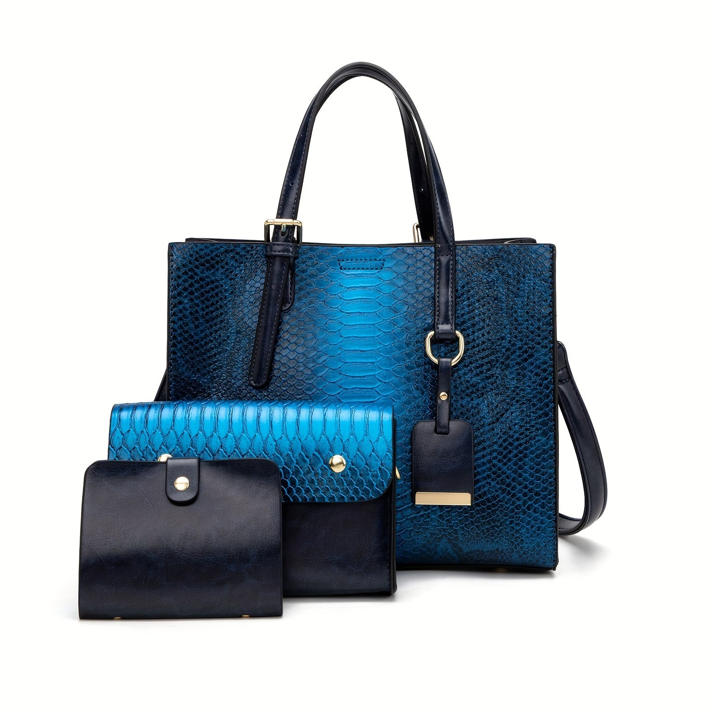 [Vintage Crocodile Handbags] 3-Piece Set Stylish Women's Faux Leather Handbags, Crocodile Pattern Tote With Matching Clutch & Wallet, Vintage Design Crossbody Bag