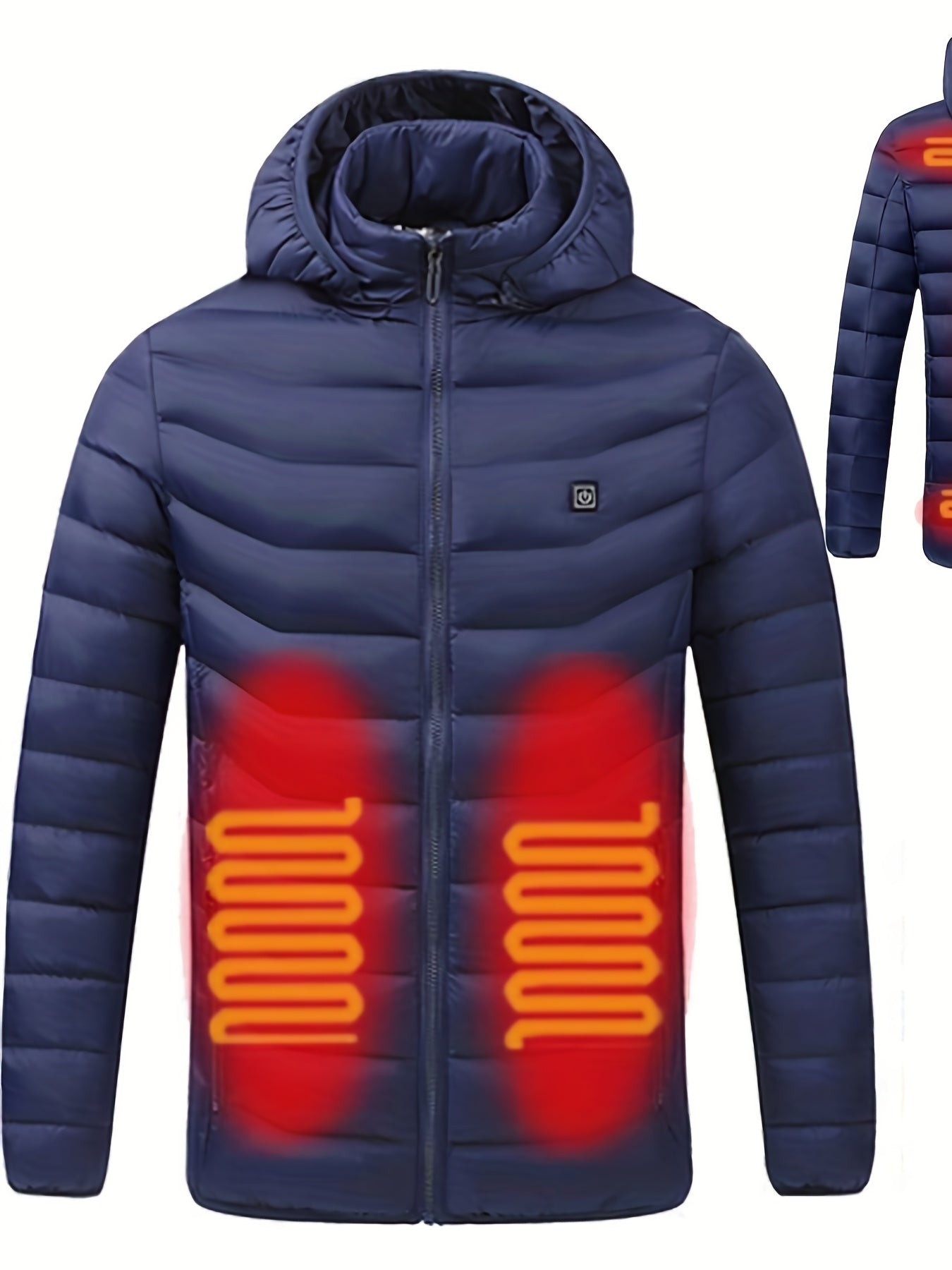 Men's Lightweight Heated Jacket - USB-Powered, Quilted Winter Coat with Adjustable Temperature Control, Zip-Up Hooded Design, Long Sleeves, Outdoor Warmth (Battery Not Included), Winter Jacket