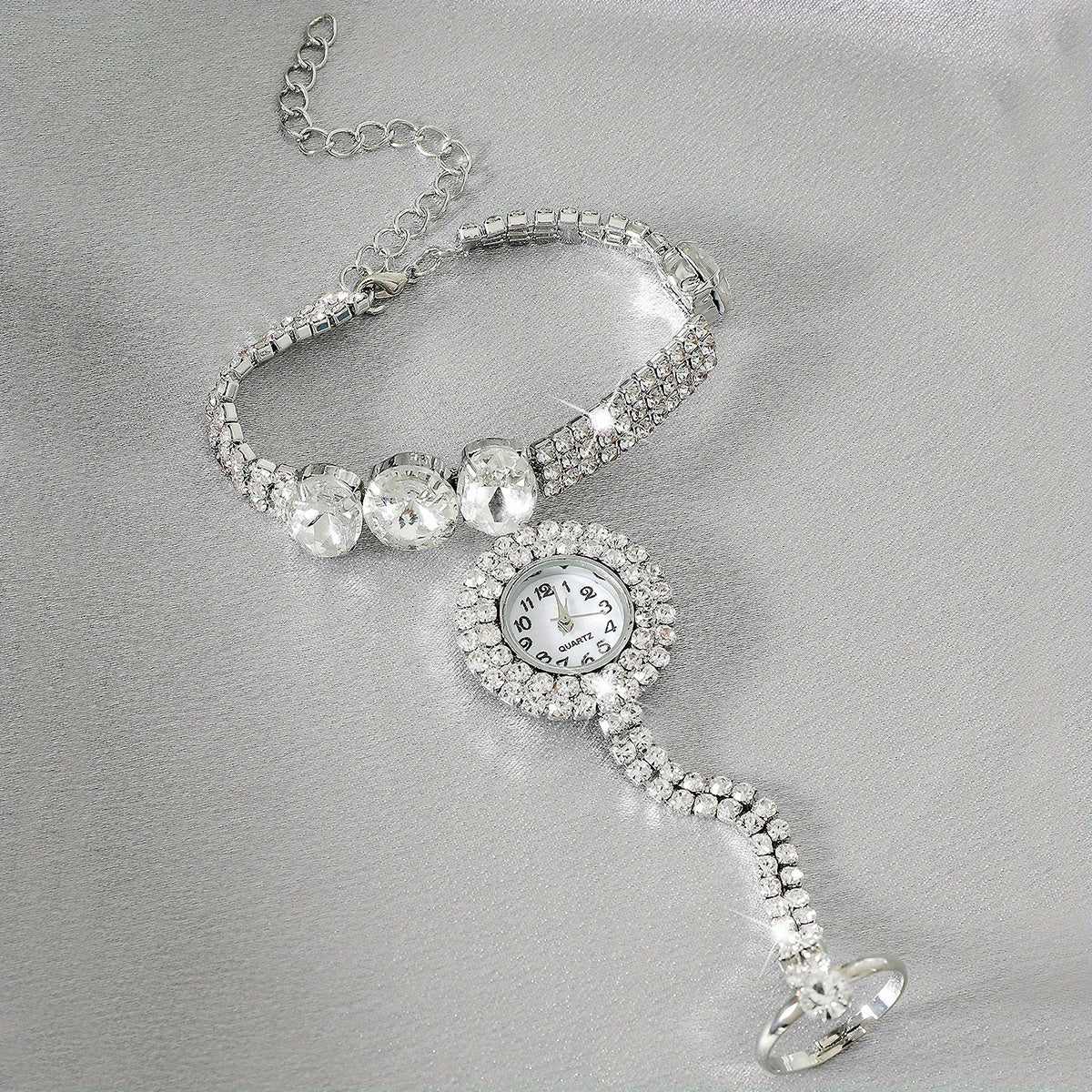 Sparkling Rhinestone Tassel Watch Bracelet - Timeless Round Glass Dial for Women - Elegant Dress-Up Essential with Glamorous Charm