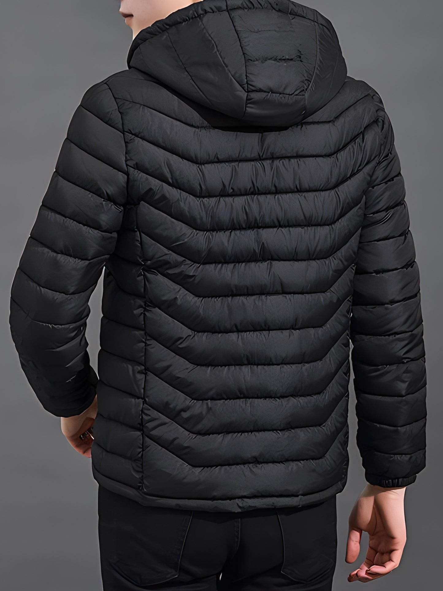 Men's Elegant Hooded Winter Jacket - Warm, Windproof with Removable Hood & Zipper Pockets