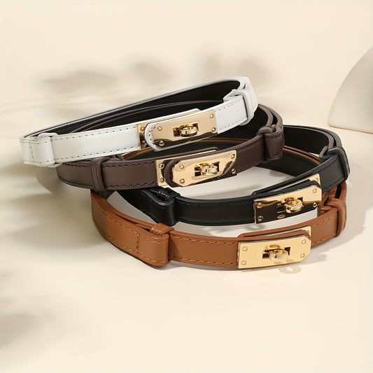 "Essential Accessory" Chic Adjustable Pu Leather Belt With Alloy Buckle For Women - Versatile Thin Waistband For Coats, Shirts, Jackets & More - Perfect For Business Casual To Formal Occasions Belts For Women Leather Handbags