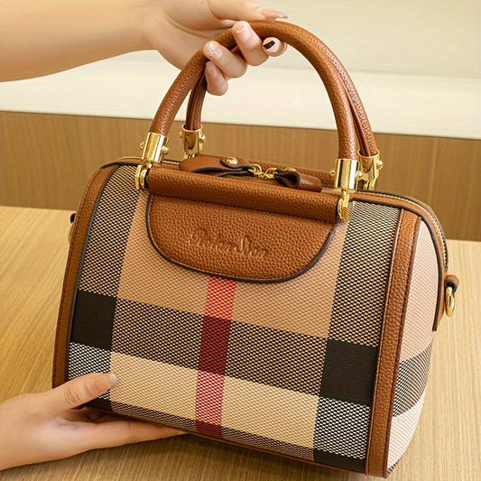 Chic Plaid Pvc Women'S Handbag - Spacious & Lightweight, Luxury Shoulder Bag With Zip Closure For Work And Casual Use Purses And Handbags Purses For Women