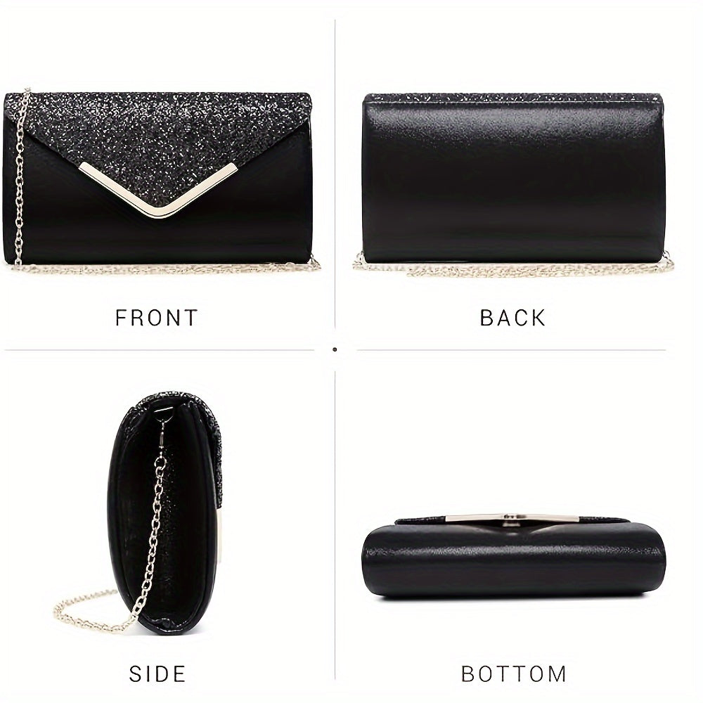 Bosoner Women Evening Bags Formal Clutch Purses For Wedding Party Handbags With Shoulder Strap And Glitter Flap
