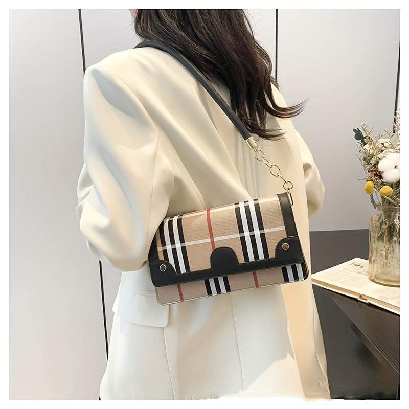 Chic Striped Crossbody Bag For Women - Waterproof Pu Leather With Detachable Strap, Magnetic Closure Crossbody Bags For Women Leather Handbags For Women