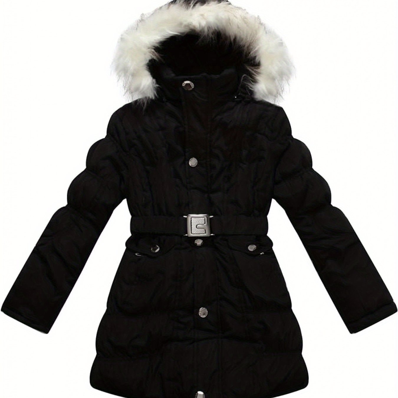 [Long Sleeve Fuzzy Winter Parkas] Amemory In Girls Winter Parkas Long Sleeve Fuzzy Hooded Padded Winter Jacket with Belt