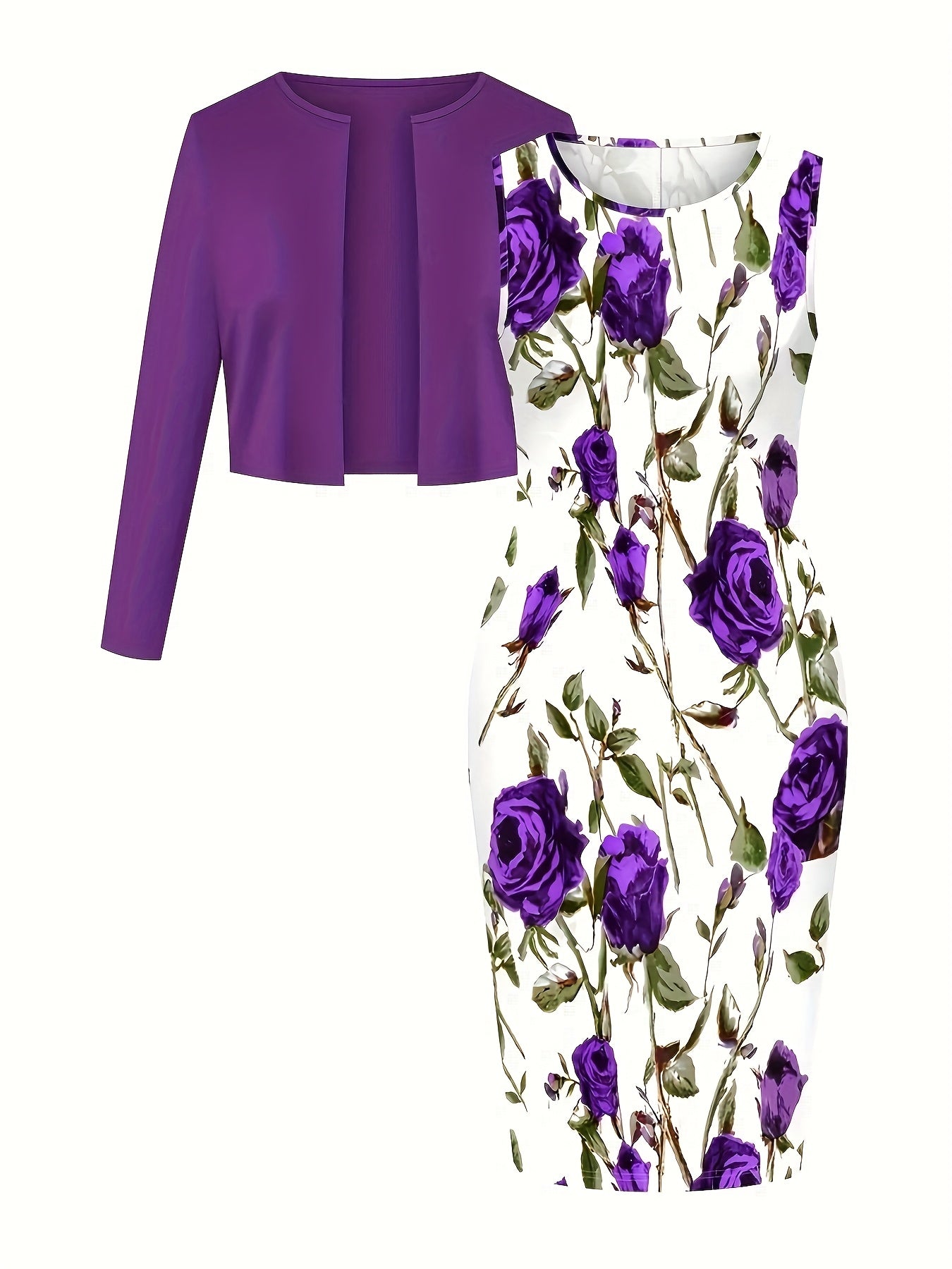 Women's Two-Piece Dress Set with Long-Sleeve Cardigan Top - New