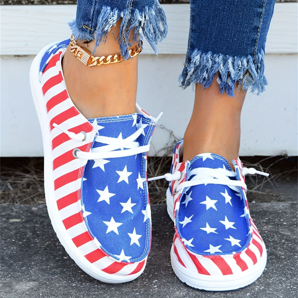 Ladies Independence Day new fashion flat casual outdoor skateboard shoes, light round head comfortable soft-soled low-top women's shoes