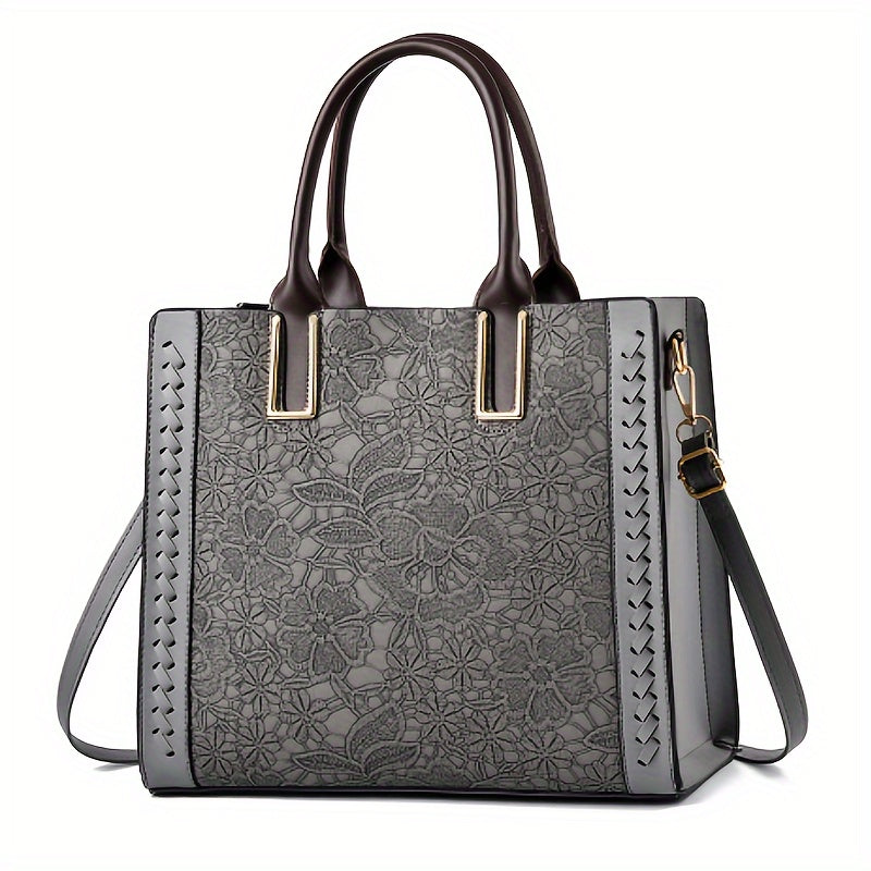 2024 Stylish Multi-Pocket Premium Embossed PU Leather Tote Handbag - Women Handbags & Wallets with 2-Way Carry, Fashionable Shopping and Business Bag for Ladies, Ideal for Work and Daily Use
