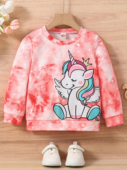 Girls Cute Unicorn & Tie Dye Crew Neck Sweatshirt Regular Fit Long Sleeve Shirt Tops Kids Spring/ Fall Clothes