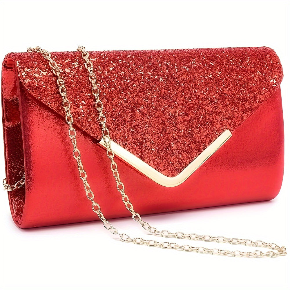 Bosoner Women Evening Bags Formal Clutch Purses For Wedding Party Handbags With Shoulder Strap And Glitter Flap