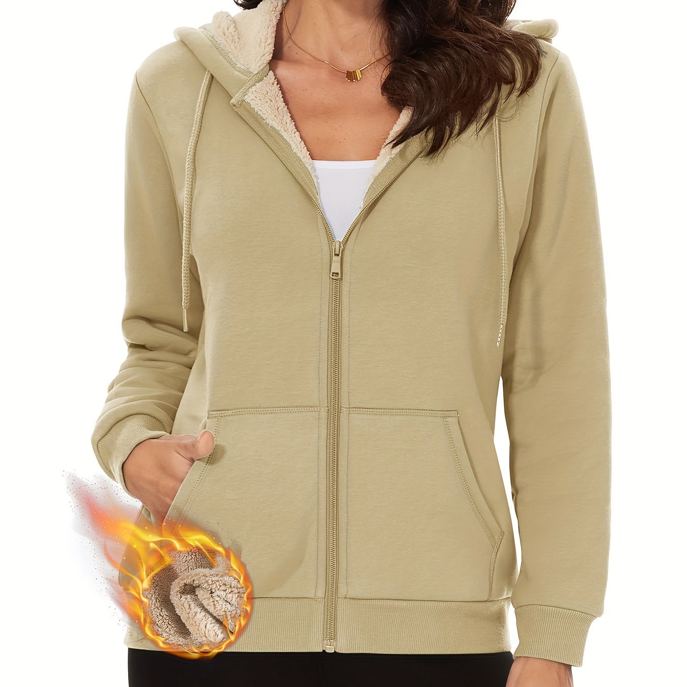 Women's Full-zip Hooded Sweatshirt Cotton Coat Sherpa Fleece Lined Thickened Winter Jacket Warm Comfort Adjustable Drawstring 2 Pockets Stylish Casual Daily Hiking Biking Jogging Winter Outdoor Hoodie