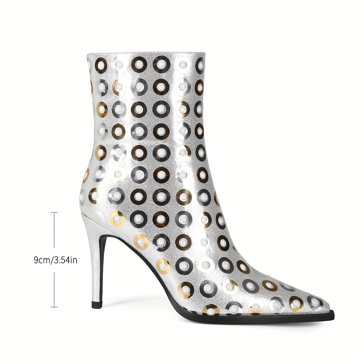 2025 Fashion Women's Shoes Pointed Toe Thin High Heel Short Boots Sequin Classic Silvery Fabric Colorful Sequins