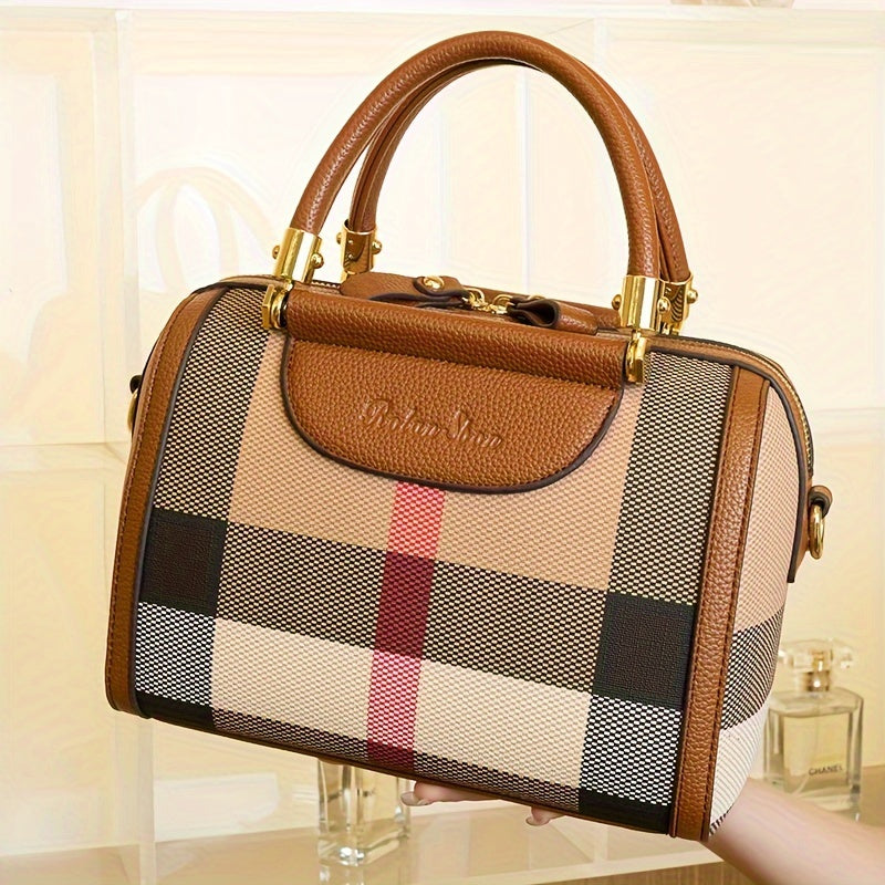 Chic Plaid Pvc Women'S Handbag - Spacious & Lightweight, Luxury Shoulder Bag With Zip Closure For Work And Casual Use Purses And Handbags Purses For Women