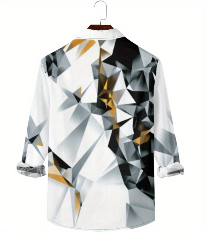 Fashion-Forward Mens Zip Up Shirts - Stylish Geometric Print, Short Sleeves, Lapel Collar - Comfortable Summer Tops & Pullovers