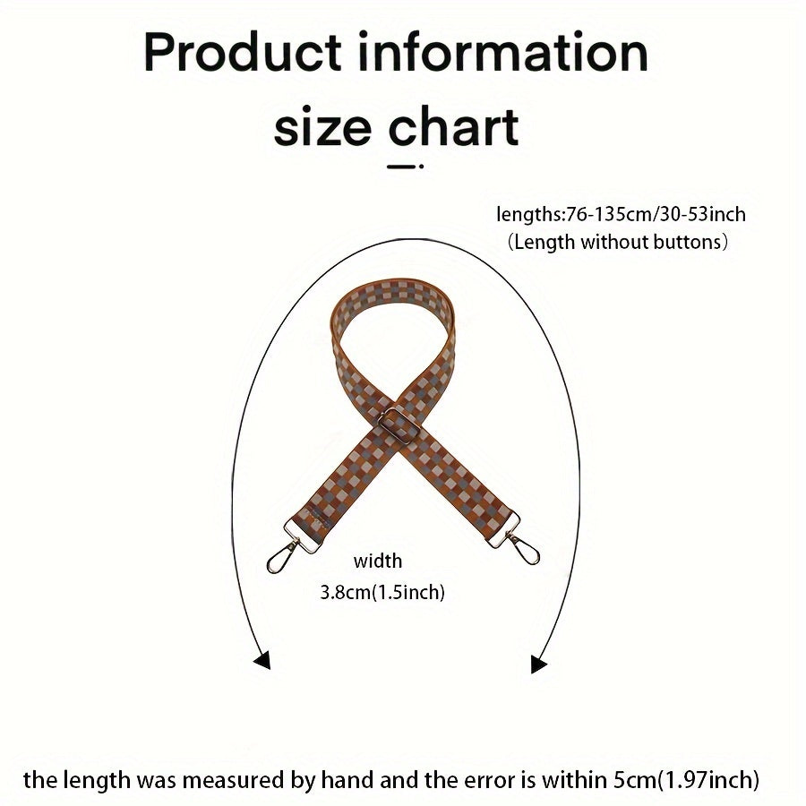 Stylish Checkered Shoulder Bag Strap - Adjustable Buckle, 3.8cm Wide, Durable, Easy to Use, Versatile Accessory for Women's Handbags