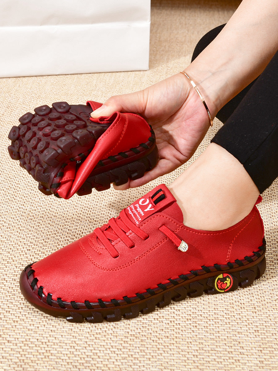 Women's Beige & Burgundy Round-Toe Casual Shoes - All-Season Synthetic Cover-like Upper with Cushioned PVC Sole, Round-Toe Walking Shoes for Square Dance, Dance Practice, Daily Wear - Comfortable Dress Footwear (Hand Washable