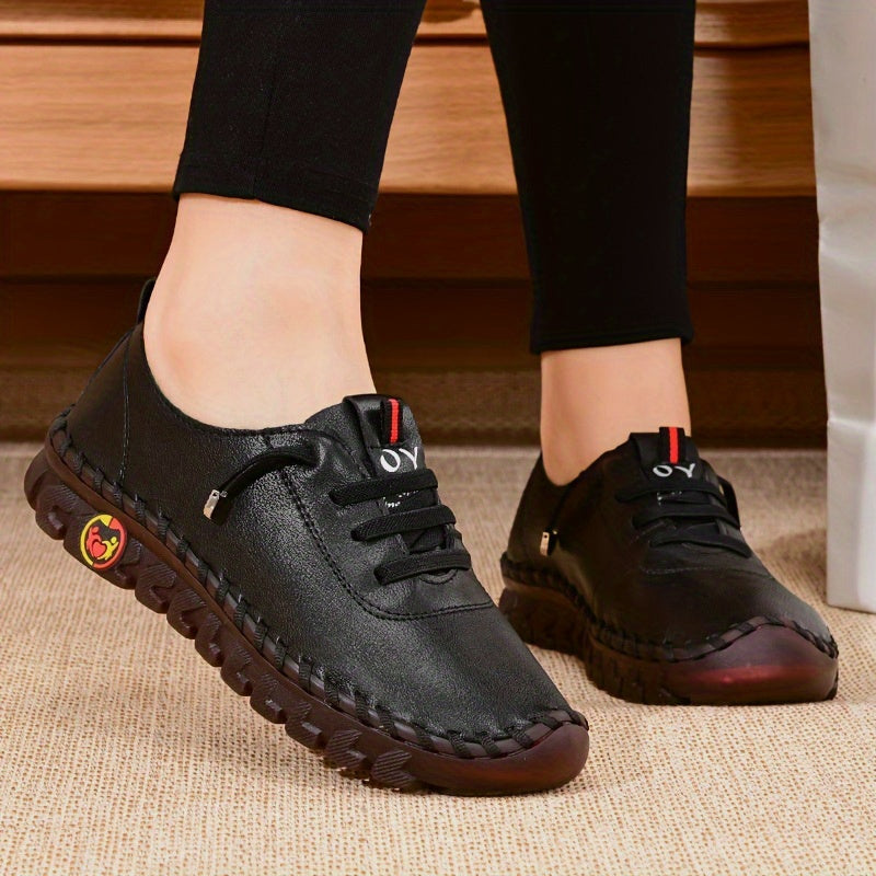 Women's Beige & Burgundy Round-Toe Casual Shoes - All-Season Synthetic Cover-like Upper with Cushioned PVC Sole, Round-Toe Walking Shoes for Square Dance, Dance Practice, Daily Wear - Comfortable Dress Footwear (Hand Washable
