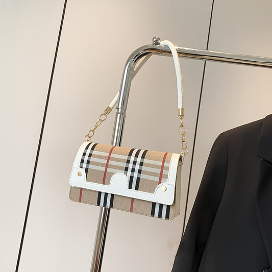 Chic Striped Crossbody Bag For Women - Waterproof Pu Leather With Detachable Strap, Magnetic Closure Crossbody Bags For Women Leather Handbags For Women