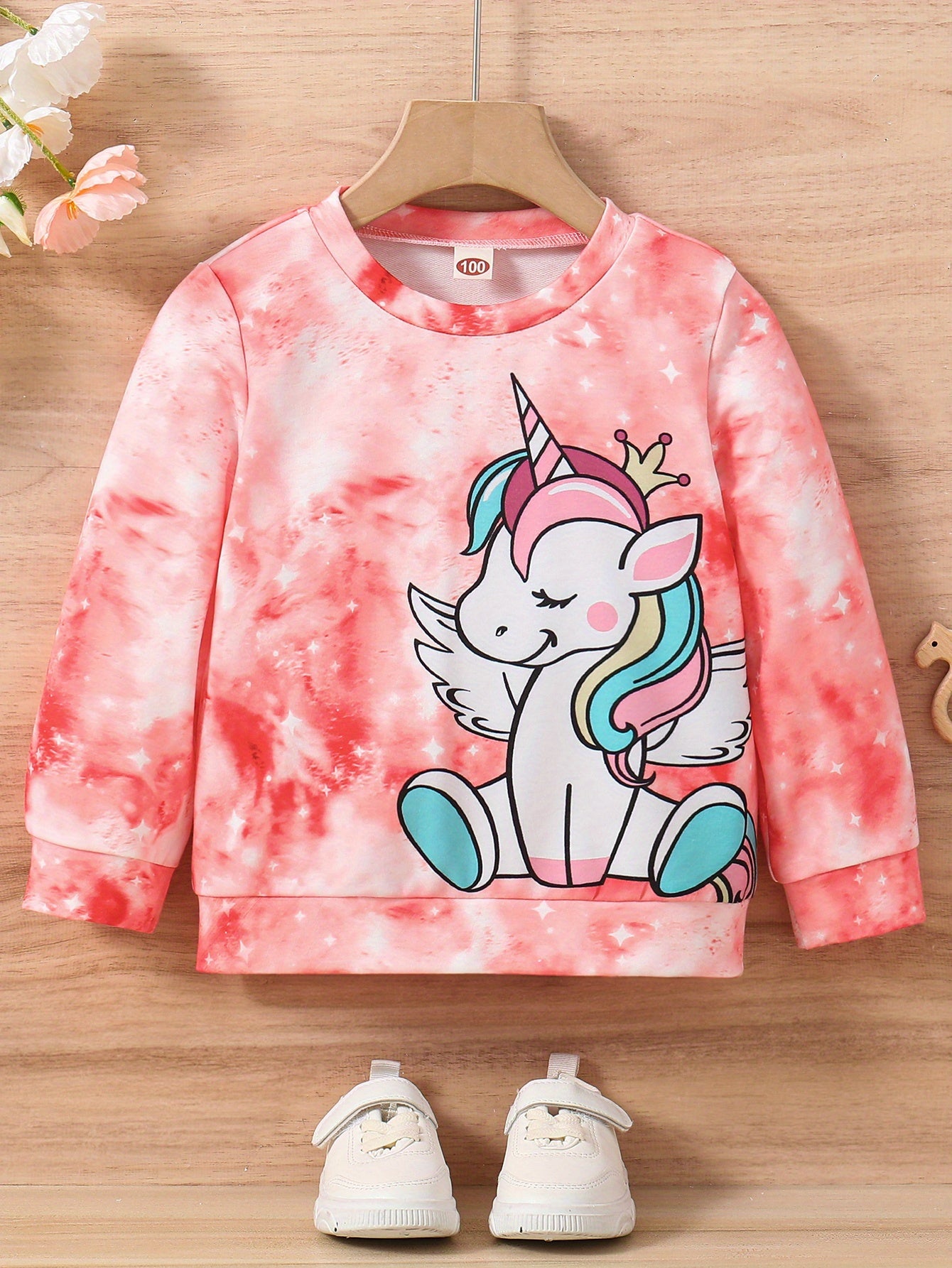 Girls Cute Unicorn & Tie Dye Crew Neck Sweatshirt Regular Fit Long Sleeve Shirt Tops Kids Spring/ Fall Clothes