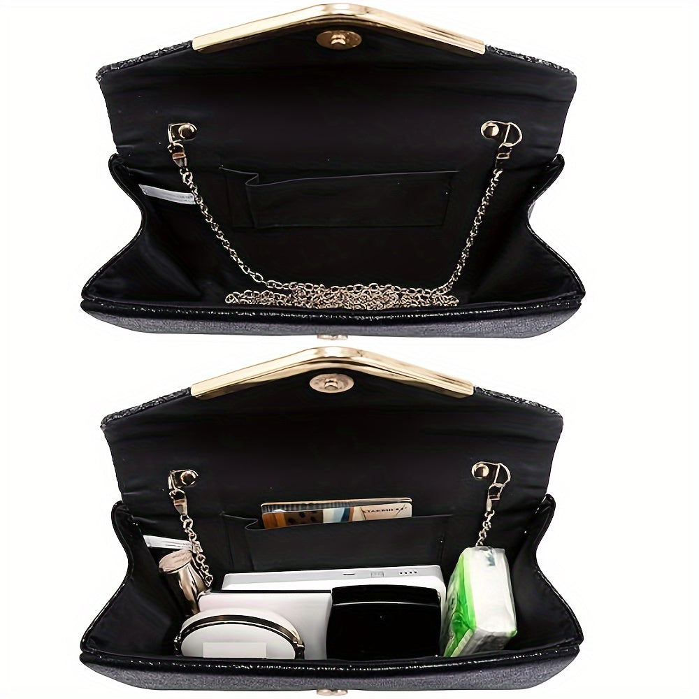 Bosoner Women Evening Bags Formal Clutch Purses For Wedding Party Handbags With Shoulder Strap And Glitter Flap