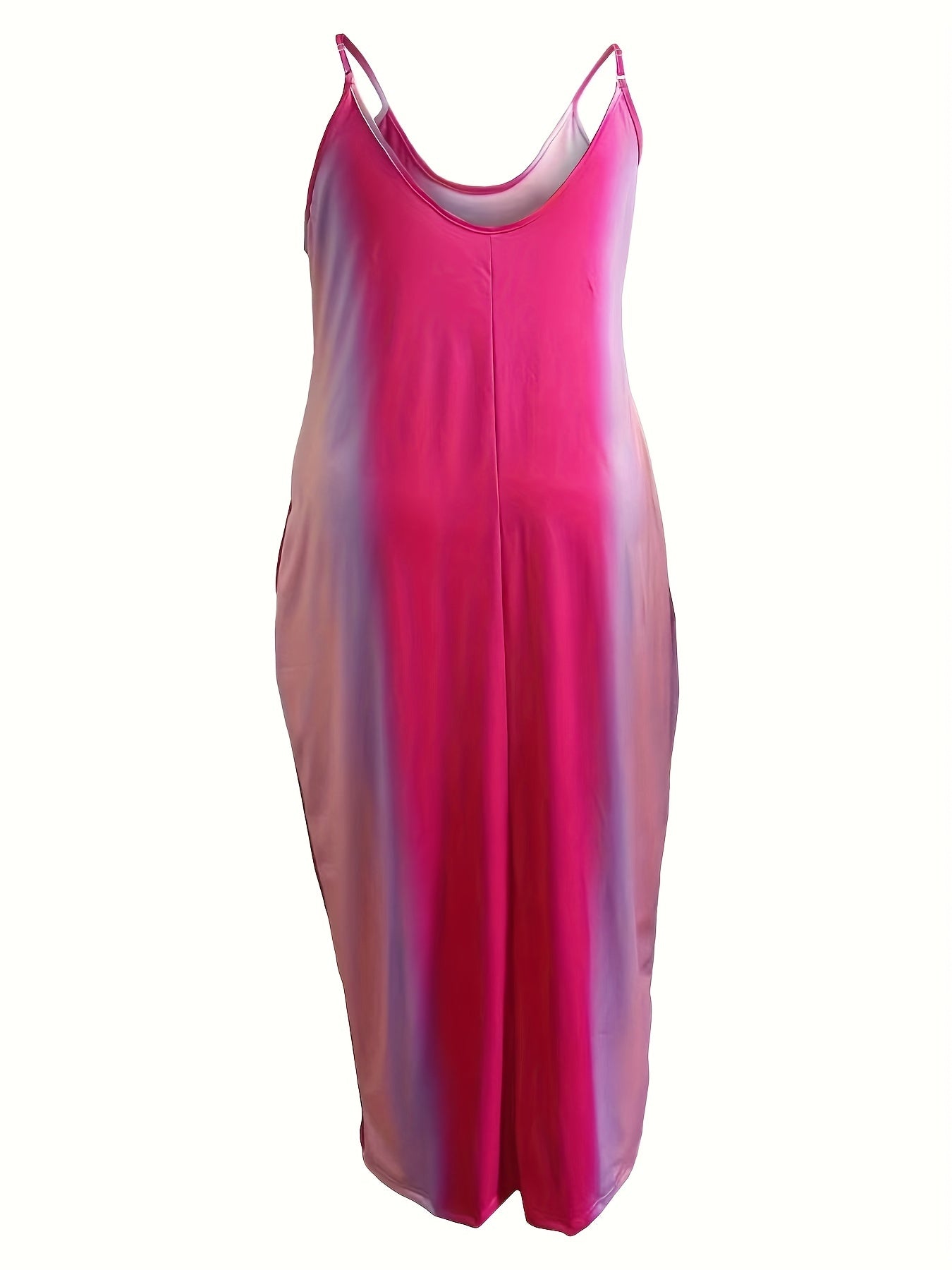 [Plus Size Maxi Dress] Elegant Plus Size Tie Dye V Neck Loose Cami Maxi Dress, Women's Slight Stretch Long Dress