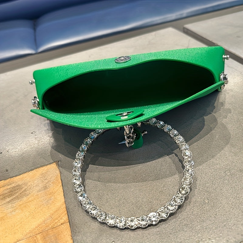 JIOMAY Women's Luxury Designer Clutch Handbag with Detachable Chain Strap & Closure - Synthetic Leather Rhinestone-Adorned White/Black/Green Evening Bag, Golden-Tone Hardware, Elegant Large Statement Purse for Parties, Weddin