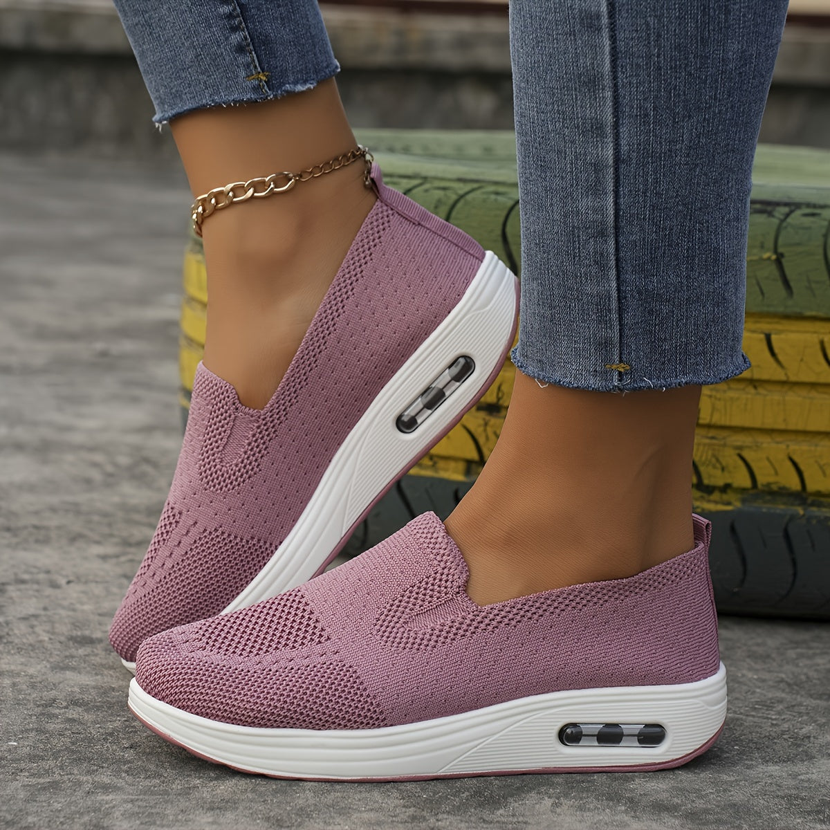 Women's Breathable Knitted Sports Shoes, Casual Women's Shoes, New Style Thick Sole Heightening Women's Small Fragrance Wind Single Shoes