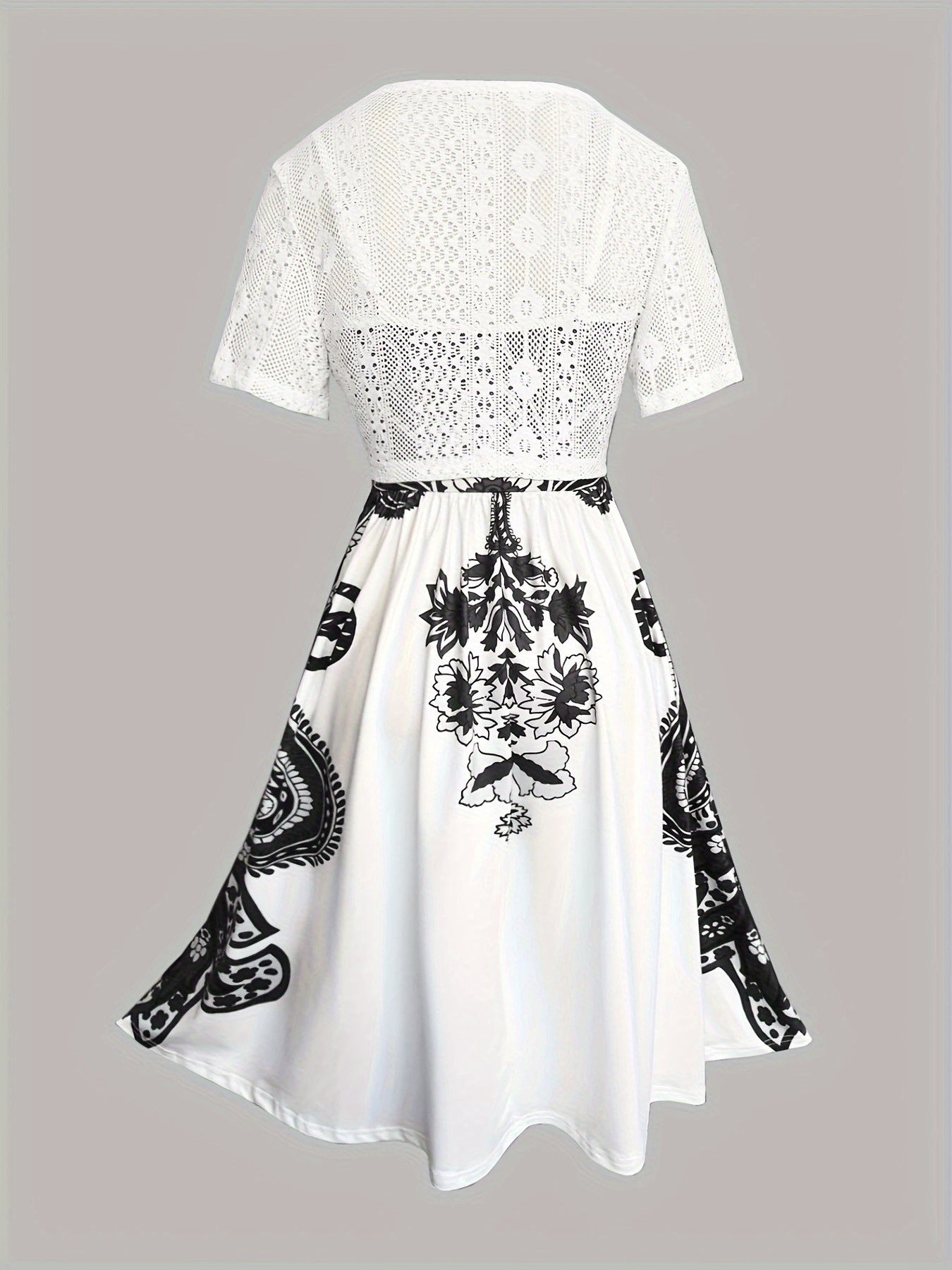 Vacation Ethnic Positioning Print Strap Skirt with Crochet Hollow Lace Short Outerwear Dress Two-Piece Set, Totem Print Vacation Two-Piece Dress Set, Spring and Summer Wearable Dress Two-Piece Set