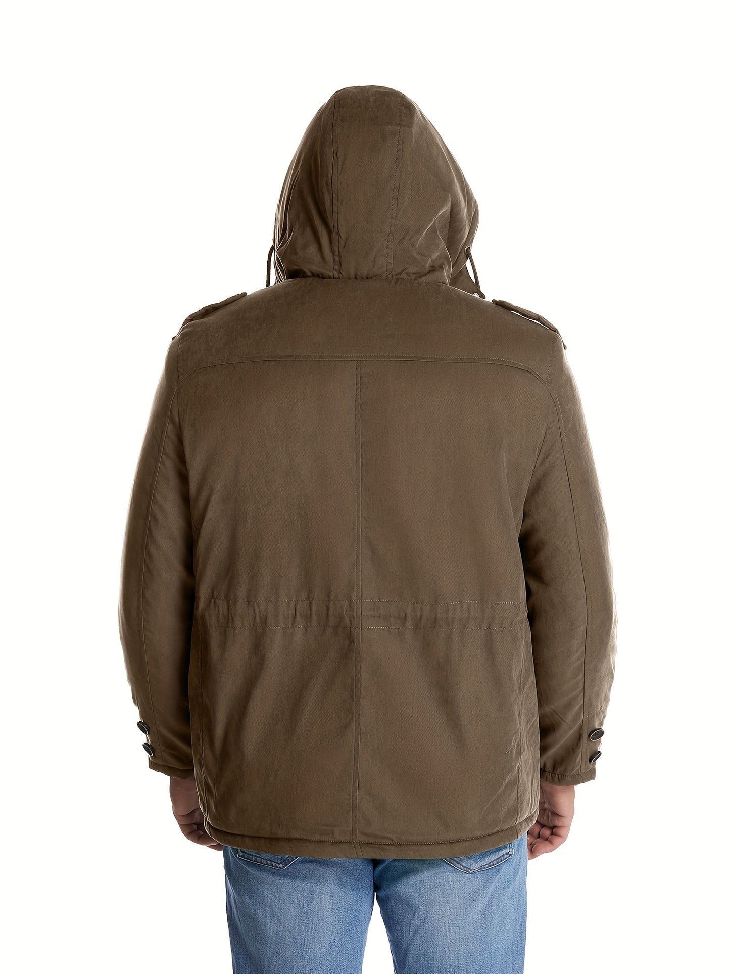 Men's Warm Thick Hooded Winter Jacket, Casual Chic Multi Pocket Cargo Jacket