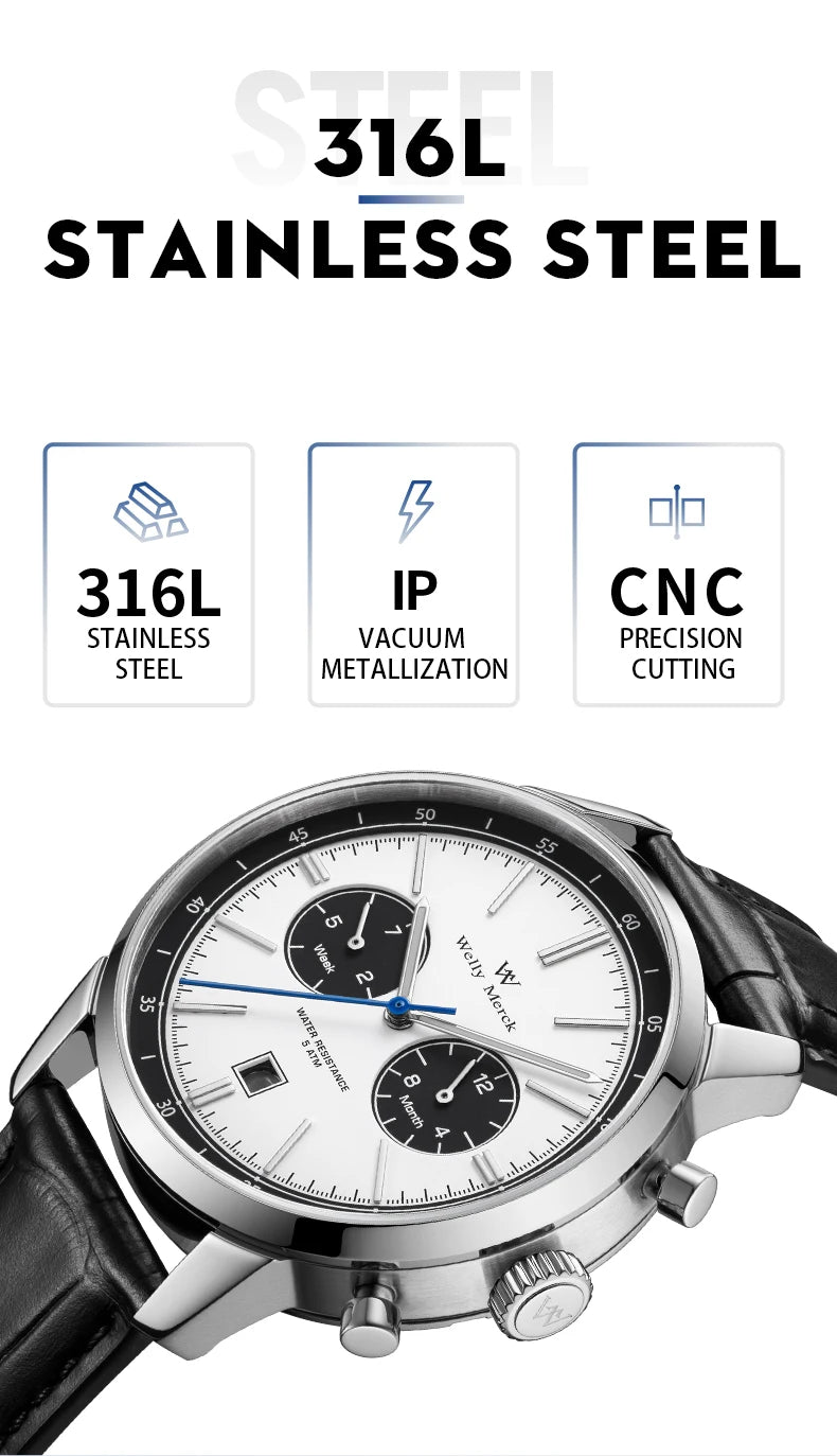WM Watch Automatic Mechanical Watch Man Business Casual Watches Stainless Steel Sapphire Waterproof For Men Welly Merck 138M-WM