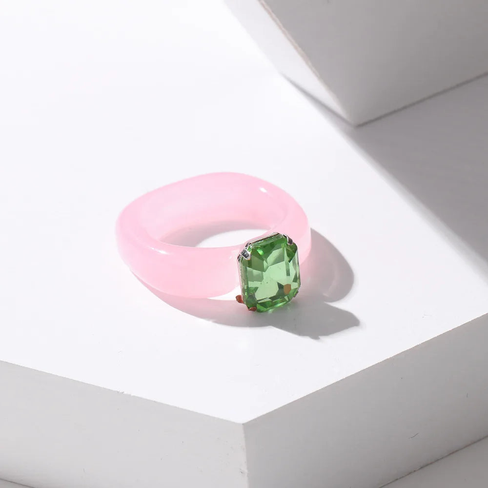 2021 New Colourful Transparent Resin vintage ring simple style Geometric Square Round Rings for Women men unisex Jewelry Gifts